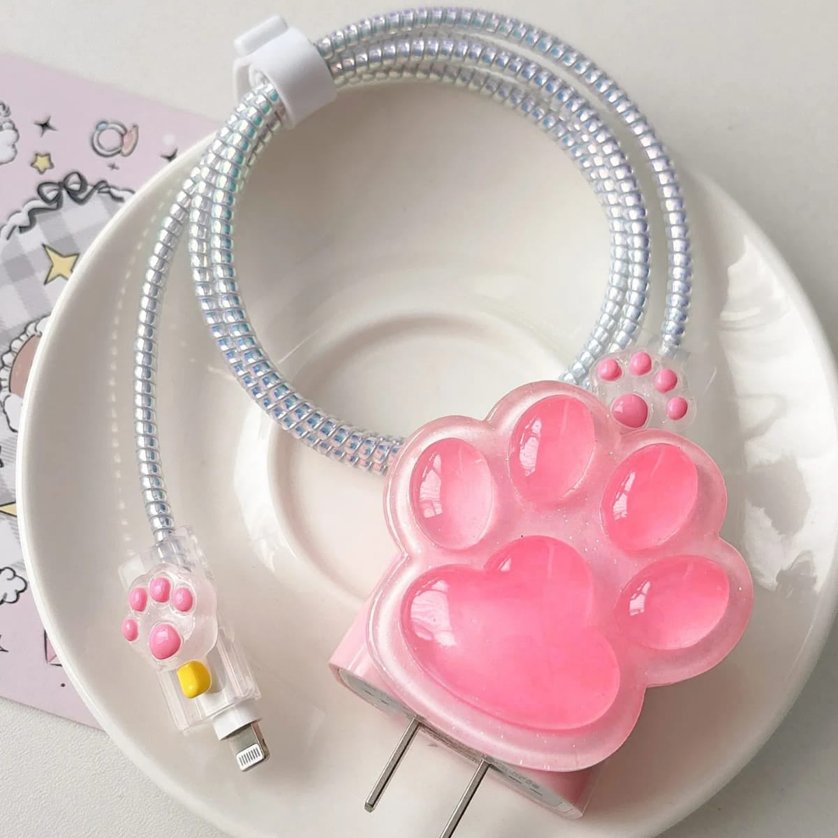 Cute Pink Paw Charger Case