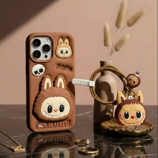 Labubu Cute 3D Iphone Case & Charger Case Combo pack of 2